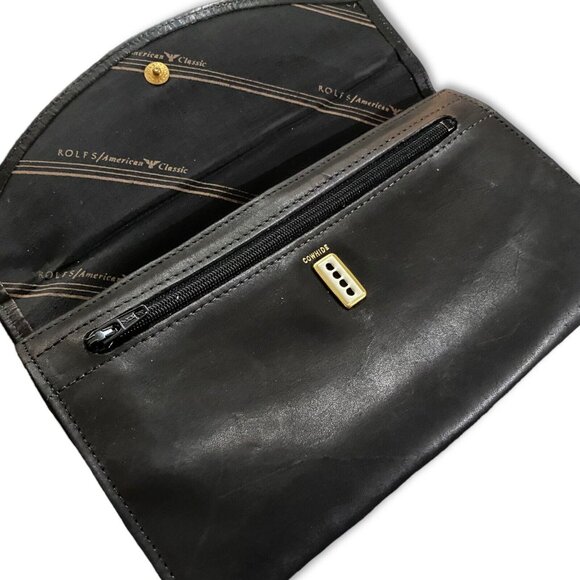 Vintage Rolfs Black Leather Wallet Checkbook Clutch With Kisslock 1980's - Picture 2 of 5